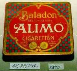 Blechdose für Stück "Baladon GEGRÜNDET 1884 ALIMO CIGARETTEN"