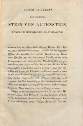 Seiner Excellenz dem Freiherrn Stein von Altenstein, Königlich Preussischen Staatsminister