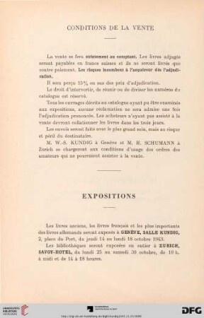 Conditions de la vente – Expositions