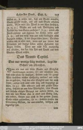 Das Neunte Capitel. Das nur wenige selig werden, liegt die Schuld am Menschen.