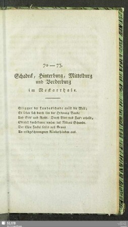 70-73. Schadeck, Hinterburg, Mittelburg und Vorderburg im Neckarthale