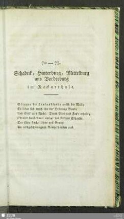 70-73. Schadeck, Hinterburg, Mittelburg und Vorderburg im Neckarthale