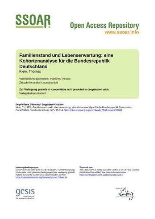 Familienstand und Lebenserwartung: eine Kohortenanalyse für die Bundesrepublik Deutschland