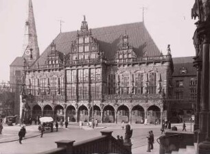 Bremen, Rathaus : Bremen. Rathaus. Lüder v. Bentheim. Ansicht von Südosten mit Roland