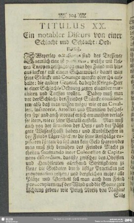 Titulus XX. Ein notabler Discurs von einer Schlacht und Schlacht-Ordnung