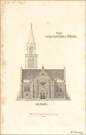 Dolmetsch, Heinrich; Ulm - Söflingen; Christuskirche mit Pfarrhaus - Wetseite (Ansicht)