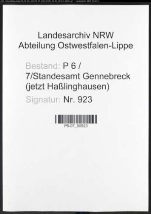 Sterberegister Standesamt Gennebreck