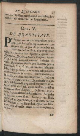 Cap. V. De Quantitate.