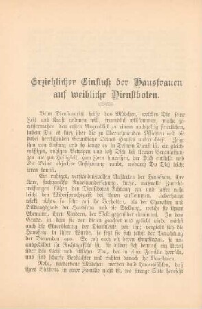 Erziehlicher Einfluß der Hausfrauen auf weibliche Dienstboten