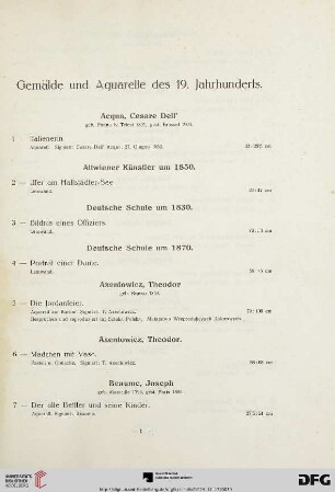Gemälde und Aquarelle des 19. Jahrhunderts (Nr. 1-76)