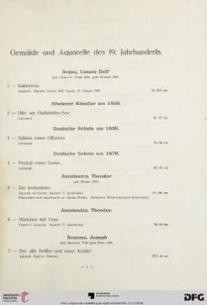 Gemälde und Aquarelle des 19. Jahrhunderts (Nr. 1-76)