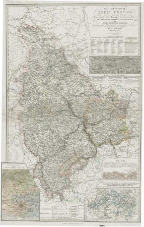 Die Preussische Rhein-Provinz oder die Regierungs-Bezirke Düsseldorf, Cöln, Coblenz, Aachen und Trier : die Preussisch Hohenzollernschen Lande, auch Herzogthum Nassau, Grossherzoglich Oldenburgisches Fürstenthum Birkenfeld, Landgrafschaft Hessen und die freie Stadt Frankfurt