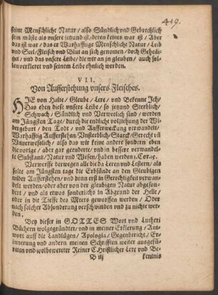 VII. Von Aufferstehung unsers Fleisches.