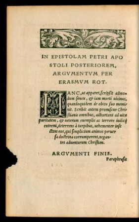 In Epistolam Petri Apostoli Posteriorem Argumentum per Erasmum Rot.