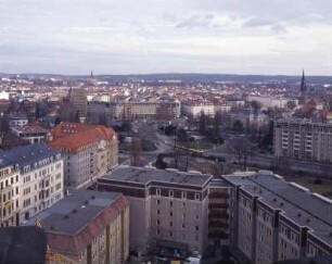 Dresden-Neustadt. Albertplatz und Albertstraße. Blick vom Turm der Dreikönigskirche