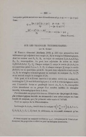 SUR LES TRIANGLES TRIHOMOLOGIQUES.