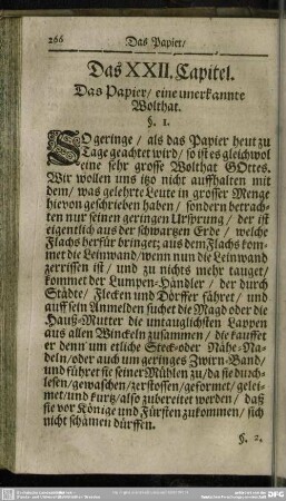Das XXII. Capitel. Das Papier, eine unerkannte Wolthat