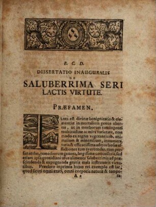 Dissertatio Inauguralis Medica De Seri Lactis Virtute Longe Saluberrima