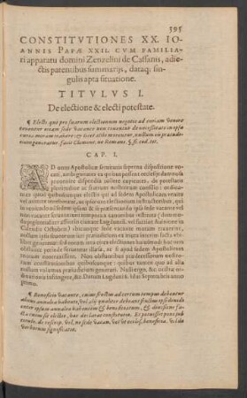 Constitutiones XX. Ioannis Papae XXII. Cum Familiari apparatu domini Zenzelini de Cassanis, adiectis patentibus summariis, dataque singulis apta situatione.