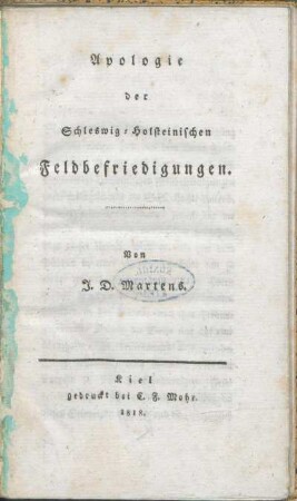 Apologie der Schleswig-Holsteinischen Feldbefriedigungen
