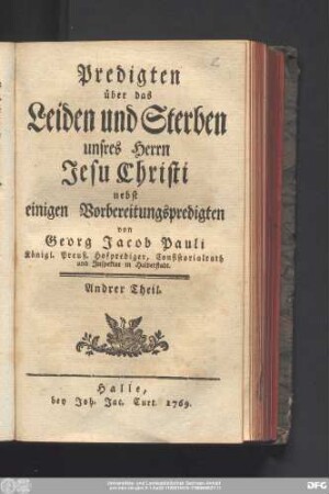 Andrer Theil: Nebst einigen Vorbereitungspredigten