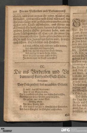 IX. Die ins Verderben und Verdammniß stürtzende Geld-Liebe.