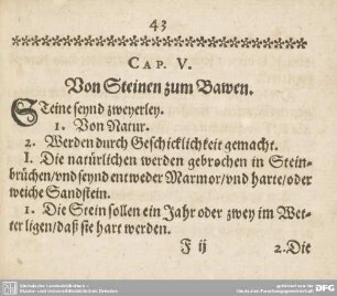 CAP. V. Von Steinen zum Bawen.
