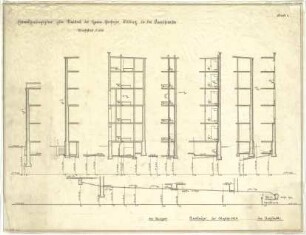 Billing, Hermann; Karlsruhe (Baden-Württemberg), Kolpingplatz; Kolpingplatz (früher Karlsplatz) - Neubau Kantstraße, Wohnhaus des Herrn Prof. Billing, Entwässerungsplan (Grundrisse)