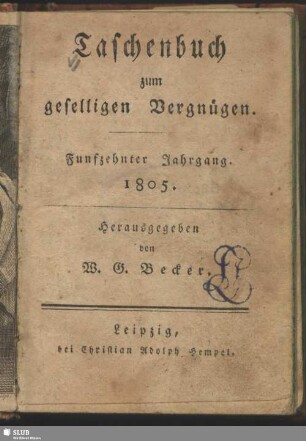 15.1805: Taschenbuch zum geselligen Vergnügen : auf das Jahr ...