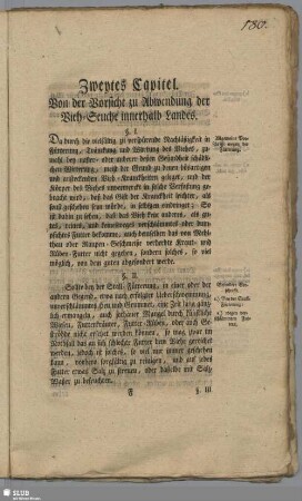 Zweytes Capitel. Von der Vorsicht zu Abwendung der Vieh-seuche innerhalb Landes