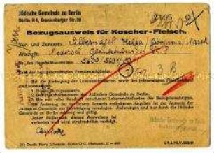 Berechtigungsausweis der Jüdischen Gemeinde zum Bezug von Koscher-Fleisch