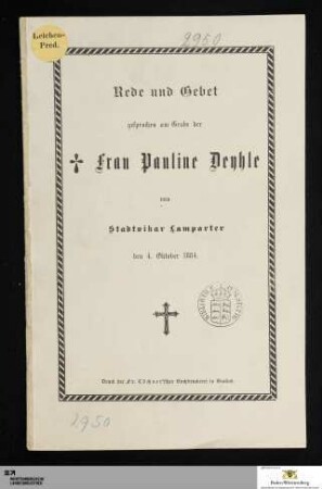 Rede und Gebet gesprochen am Grabe der Frau Pauline Deyhle