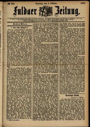 Erste Ausgabe vom Samstag, den 06. Oktober 1888.