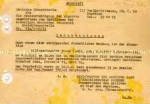 Bescheinigung über den Tod eines Wehrmachtsangehörigen in einem Lazarett (Abschrift)