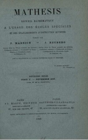 TOME V. - NOVEMBRE 1895.