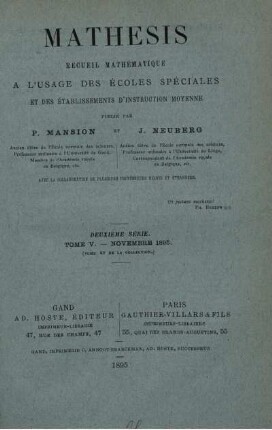 TOME V. - NOVEMBRE 1895.
