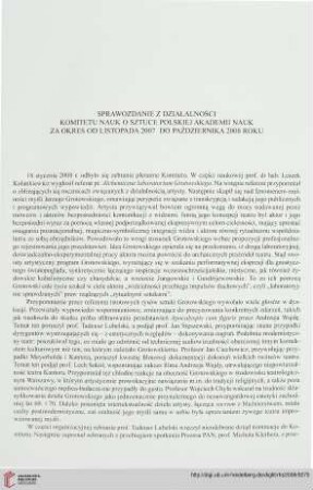 Sprawozdanie z działalności Komitetu Nauk o Sztuce Polskiej Akademii Nauk za okres od listopada 2007 do października 2008 roku