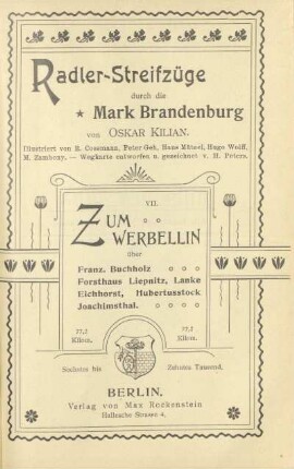 Zum Werbellin : über Franz. Buchholz, Forsthaus Liepnitz, Lanke, Eichhorst, Hubertusstock, Joachimsthal