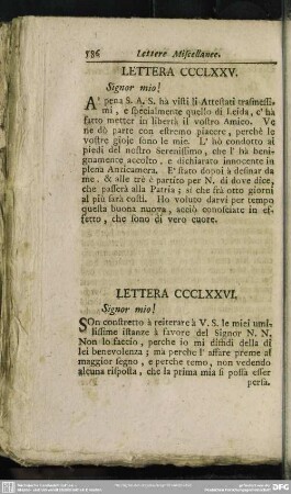 Lettera CCCLXXVI. Signor mio!