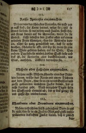 111. Reiffe Apricosen einzumachen. - 184. Guter Wermuth-Wein.