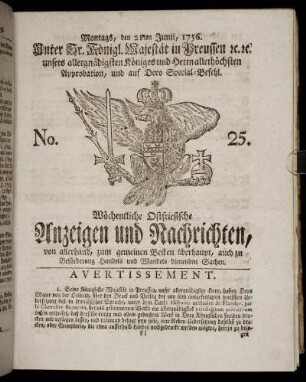 No. 25. Montags, den 21ten Junii, 1756.