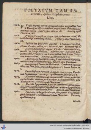 Poetarvm Tam Sacrorum, quàm Prophanorum Libri.