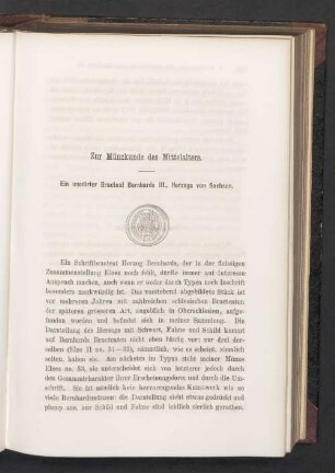 Zur Münzkunde des Mittelalters