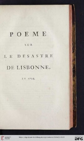 Poeme sur le desastre de Lisbonne en 1755