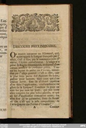 Discours Préliminaire.