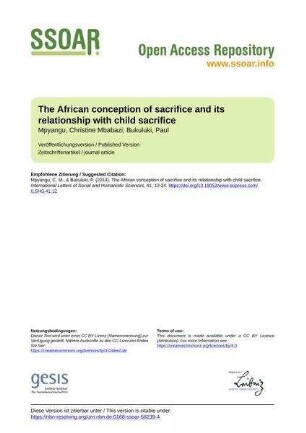 The African conception of sacrifice and its relationship with child sacrifice