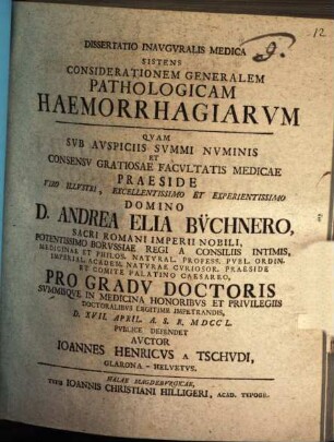 Diss. inaug. med. sistens considerationem generalem pathologicam haemorrhagiarum