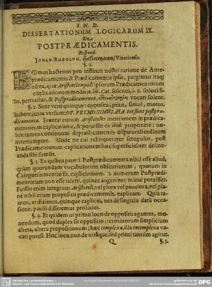 Dissertationum Logicarum IX. De Postpraedicamentis