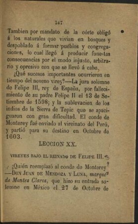 Leccion XX. Vireyes bajo el reinado de Felipe III