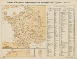 Karte der französischen Gefangenenlager und hauptsächslichsten Hospitäler (Lazarette)